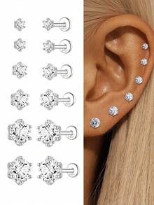 1pc 2.5-7MM 925 Sterling Silver Moissanite 6-Prong Nose Stud, Hypoallergenic Body Piercing Nose Ring, Women's Daily Party Birthday Gift - Silver - View 3