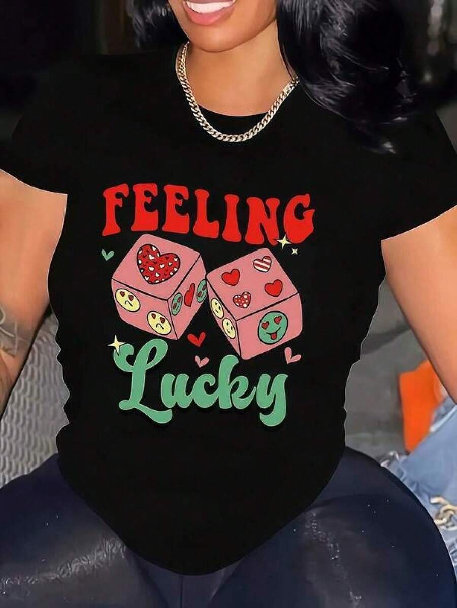 Camiseta unisex de manga cortaDeMangaCortaConCuelloEnVParaMujerTallaGrande-EstampadoGráficoSENTIMIENTOSUERTEConDatosYCorazones,ColorNegro,AjusteHolgadoInformalParrimera,VeranoYOtoRedondoCuelloImpresoCortoMangaInformalTodos los díasCamisetaEllosSonExcelenteRegalosParaAmigosYFamilia,CamisetasCaracterísticaAJovenYA la modaDiseñadores de pantallashombre, , , Dazymujer,romwehombres, bohochic,maestrasregalos,camisetaparaconjuntos de mujercon curvasparamu,y2k, - Negro - Ver 1