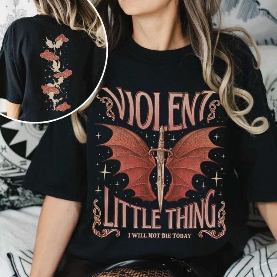 Camiseta Fourth Wing Fan, Camisetas Violet Sorrengail, Camiseta Violent Little Thing, Camiseta Xaden Riorson, Rider, Regalo para amantes de los libros - Negro - Ver 1