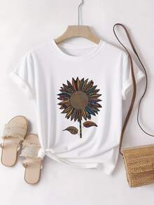 ¡Oferta por tiempo limitado, unidades limitadas,  relámpago! Camisas casuales para mujer, camisetas de poliéster para mujer, camisas elegantes.Esta camiseta informal de manga corta luce un estampado de girasoles y está confeccionada en 100 % poliéster para una máxima comodidad. Es un regalo perfecto para parejas o padres, elegante y divertida, y especialmente adecuada para mujeres. - Blanco - Ver 8