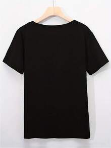 1 camiseta con estampado inspirador, camiseta de mujer, 100% algodón puro, ropa sexy, esencial para el día a día, tela suave, camiseta, regalo, 180g, 100% algodón. - Negro - Ver 3