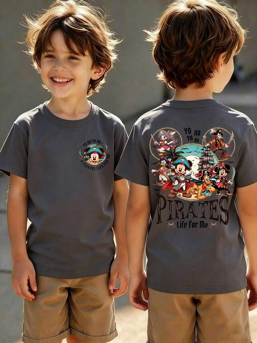 Disney -Themed Summer T-Shirt, Suitable For Both Boys And Girls To Wear To Holiday Parties, Family Meals, Outdoor Activities, And While Traveling-Making It The Perfect Gift For Children Visiting Disneyland. - Màu xám đen - Xem 1
