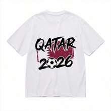 1 Piece Of Women's Short-Sleeve Crew Neck Graphic Tee, 2026 Football-Themed Design, Casual Top For Everyday Wear For Sports Fans, 180g 100% Cotton, Designs Are Fully Printed. Unisex. - 白色 - 查看 7