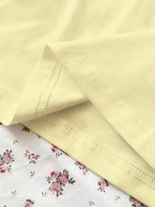 Camiseta de manga corta de cuello redondo con estampado casual de ciervos, flores y mariposas para mujer, verano - Amarillo - Ver 5