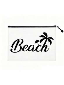 多色防水時尚網格海灘包，印有「Beach」椰子樹遮陽傘圖案的化妝包，海灘主題，大容量透明化妝包，附尼龍拉鍊盥洗包 - 輕巧，可存放防曬霜、零食、比基尼和海灘必需品。春/夏收納，耐用 - 彩色 - 查看 14