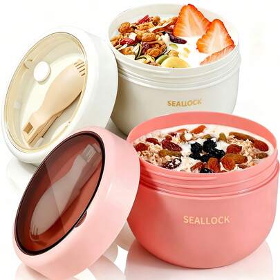 2 tazas de avena, tazas portátiles de yogur para el desayuno con tapa y cuchara, taza/bol sellada para ensalada, taza portátil para acampar al aire libre y viajar para yogur, fruta, avena overnight, desayuno, verduras, aperitivos y cereales