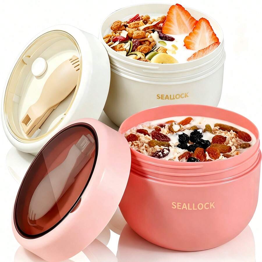 2 Stück Hafertassen, tragbare Joghurt Frühstückstassen mit Deckel und Löffel, versiegelte Salattasse/Schüssel, tragbare Outdoor Camping Reisebecher für Joghurt, Obst, Overnight Oats, Frühstück, Gemüse, Snacks und Getreide