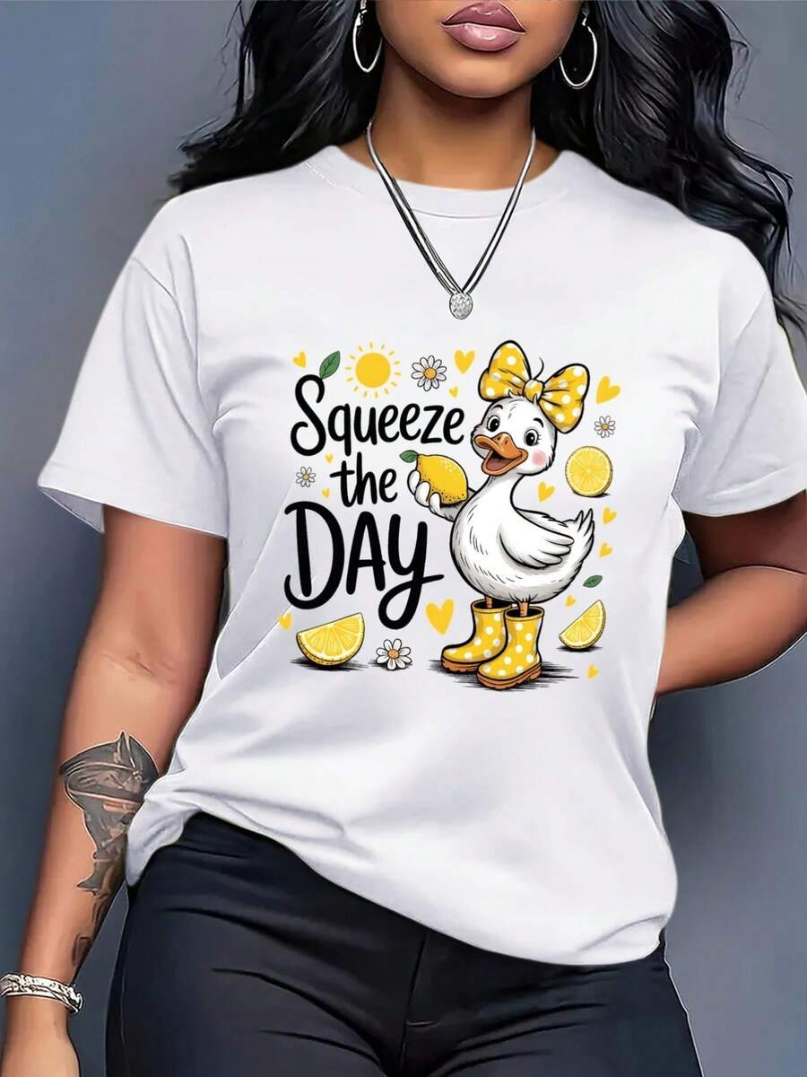 Talla - Camiseta Oversize para Mujer - Camiseta de Uso Diario de Corte Holgado con Bonito Estampado de Patos - Tela Ligera y Transparente - Top Casual Blanco para Mujer - Adecuada para el Hogar, Oficina, Salidas - Camiseta Diaria para Todas las Temporadas, Cómoda para el Hogar, Estampado Divertido, Material Transpirable, Camiseta a, Prenda Elegante - Camiseta Vintage de Estilo Urbano Unisex de Algodón, Manga Corta y Cuello Redondo - Blanco - Ver 1