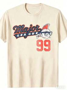 New Arrival 2026 - Vintage Baseball Print T-Shirt - 180g Short Sleeve Crew Neck T-Shirt, MAJOR LEAGUE 99 Print, Casual Loose Fit, Machine Washable, Classic Crew Neck Design, Durable Fabric, Suitable For Weekend Wear, High Quality Vintage Style Print, Adult Clothing, Soft, Breathable, Fashionable Fabric, 100% Cotton, Women's Graphic Print T-Shirt For Everyday Wear - 杏色 - 查看 2