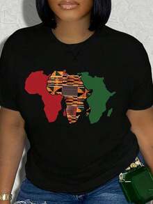 Camiseta única Y2K con diseño artístico de mapa de África en colores vibrantes, inspiración cultural ideal para los amantes de la moda. Perfecta para crear un estilo original y auténtico. Haz parte de la  y destaca con esta prenda exclusiva. - Negro - Ver 1