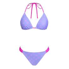 Traje de baño de dos piezas para mujer, bikini sexy de lunares, traje de baño de dos piezas con cuello halter sexy. - Morado - Ver 6