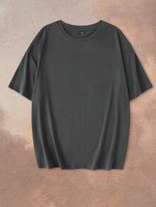 Camiseta de manga corta de talla grande para mujer , 34% algodón, estilo minimalista con estampado de plantas, sol, luna y eslogan.Adecuado para el verano, estilo vintage, ropa urbana, camisetas con estampados, salidas de verano, blusas casuales para mujer, regreso a clases, fiestas, graduaciones. - gris oscuro - Ver 3