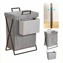 Esta caja de almacenamiento plegable para ropa cuenta con un asa y dos compartimentos laterales más pequeños. Ofrece gran capacidad, excelente transpirabilidad y fácil transporte. Su diseño reforzado permite guardar mantas y ropa de cama, ahorrando espacio. Ideal para dormitorios, hogares y residencias estudiantiles, también puede usarse como cesto de ropa sucia, cesto de ropa limpia o cesta para guardar juguetes. - Ver 7