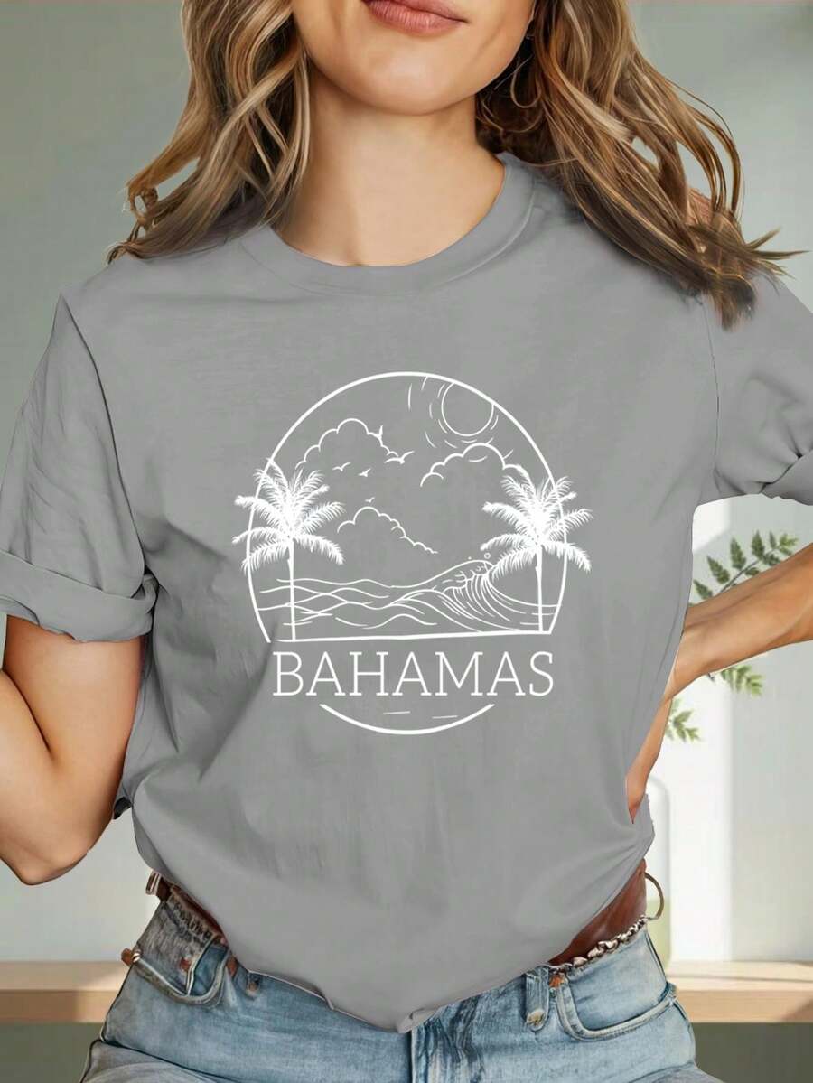 Comfortable And Stylish Women's T-Shirt With A "Bahamas Flag Design". This Women's T-Shirt Features A Comfortable Crew Neck And Short Sleeves. Made From Soft, Breathable, And Lightweight Fabric, It's Perfect For A Stylish Summer Look. MB1L - 灰色的 - 查看 1