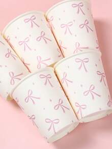 25pcs Pink Bow Paper Cups, Disposable Cups Suitable For Events, Birthdays, Weddings, Baby Showers, Anniversaries, Christmas Parties, Graduations, Hot/Cold Drinks, Tea, Water, Milk, Juice, Party Supplies, Home Decor, Kitchen Dining, Picnics, Daily Use, Holiday Celebrations, Disposable Coffee Cups, Beverage Set - Bow - View 6