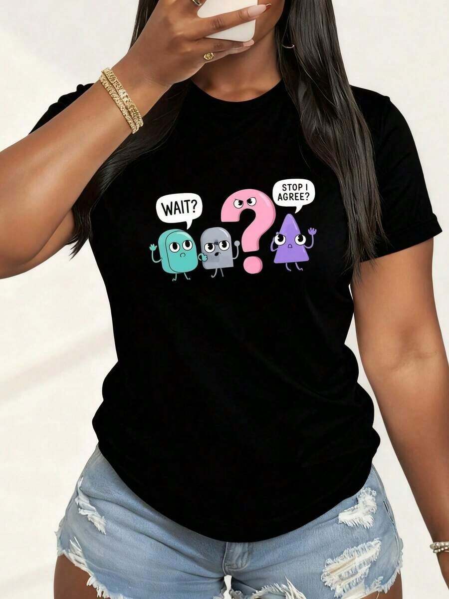 1 Piece Of Women's Printed Travel T-Shirt (Sizes S-2XL), Round Neck, Short Sleeve, Casual Top For Summer And Spring, 100% Cotton, Black Color, Travel Clothes, 180g. - Black 1 - 查看 1