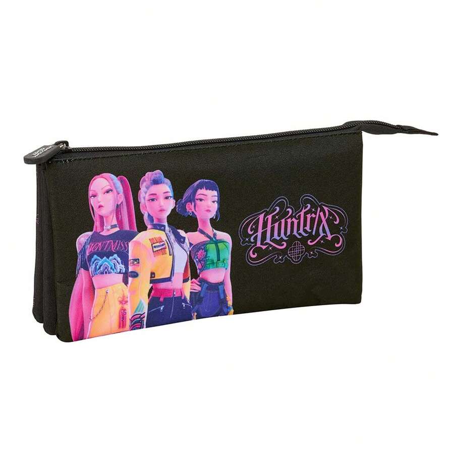Safta K-Pop Demon Hunters 中性鉛筆袋,適合兒童與青少年,3格隔層附拉鍊與中央內袋,官方授權,返校季 - 三重奏 - Portatodo - 查看 1
