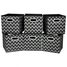 Collapsible Cube Storage Bins  Cloth Storage Inserts Cubes Folding Fabric Storage Boxes 10.5x10.5 X 11 In Black Storage Baskets Drawer for Cube Organizer Storage QY-SC10-6 - Ondas grises marrones juego de 6 - Ver 1