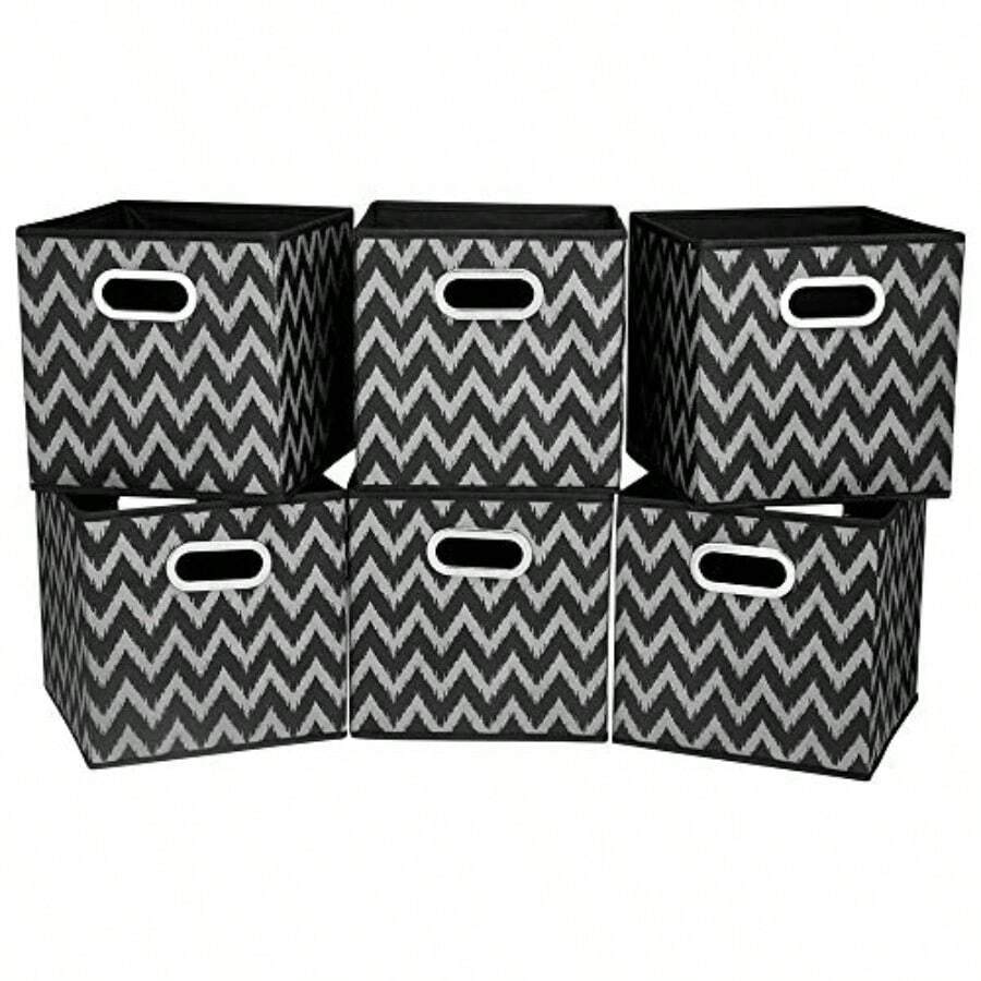Collapsible Cube Storage Bins  Cloth Storage Inserts Cubes Folding Fabric Storage Boxes 10.5x10.5 X 11 In Black Storage Baskets Drawer for Cube Organizer Storage QY-SC10-6 - Ondas grises marrones juego de 6 - Ver 1
