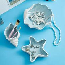 1pc Ceramic Seashell, Starfish, Clam Tray, Blue Creative Storage Bowl Dish, Jewelry Organizer Tray, Candy Container, Entryway, Tabletop Decor, Birthday, Home, Party, Back To School, Graduation Gift - Blue - View 3