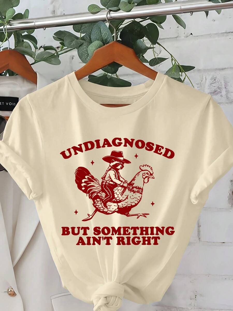 Playeras de mujer con estampado "Undiagnosed But Something Ain't Right" - Cuello redondo casual, manga corta, diseño blanco con gallo rojo y estrellas, perfecta para primavera y verano, ropa casual de verano. | Camiseta con Diseño Divertido | Comfortable Fitblusas casuales para dama - Albaricoque - Ver 1