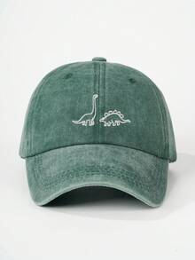 1pc Matte Washed Children's Baseball Cap, Embroidered Dinosaur Design, Bone Shaped Brim, Suitable For All Seasons - Baseball Cap - View 10
