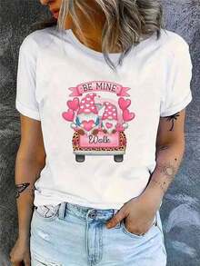 Nueva Camiseta de Moda de San Valentín, Camiseta de Cuello Redondo de Algodón Suave y Transpirable para Mujer, Regalo de San Valentín - Estilo Urbano Vintage Unisex, Camiseta Holgada de Algodón de Manga Corta con Cuello Redondo - Blanco - Ver 7