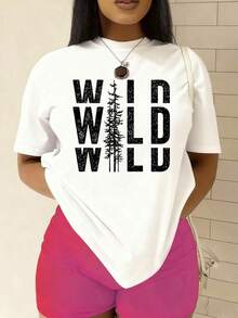 1 Piece Of Women's Short-Sleeved T-Shirt - Soft, Casual, Round-Neck Top With Short Sleeves, Relaxed H-Line Cut And Waist, Plain T-Shirt For Layering, Casual And Festive Wear - Wardrobe Staple. 180g 100% Cotton, Designs Are Printed. Unisex. - 白色 - 查看 7