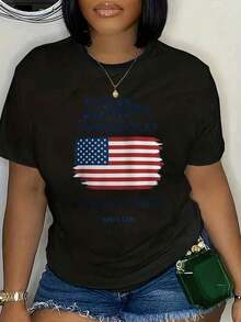 Camiseta de manga corta con estampado de la bandera estadounidense para el 250º aniversario semiquincentenario desde 1776, para mujer, cuello redondo, para la celebración del Día de la Independencia, eventos patrióticos y días festivos nacionales. - Negro - Ver 7