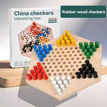 Wooden Hexagonal Checkers, Children's Intellectual Desktop Game Toy, Wooden Chessboard And Pieces, Elementary Student Brain Teaser, Parent-Child Game, Kindergarten