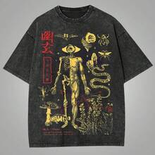 Camiseta con Gráficos de Películas de Terror Retro: Camiseta Lavada Estilo Cómico de los 80 - Negro - Ver 8