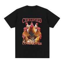 Camiseta con certificado para amantes del pollo, camiseta divertida con Meme de pollo, pantalón corto informal para mujer, camiseta de manga, ropa de calle con gráfico de moda Y2K - Negro - Ver 1