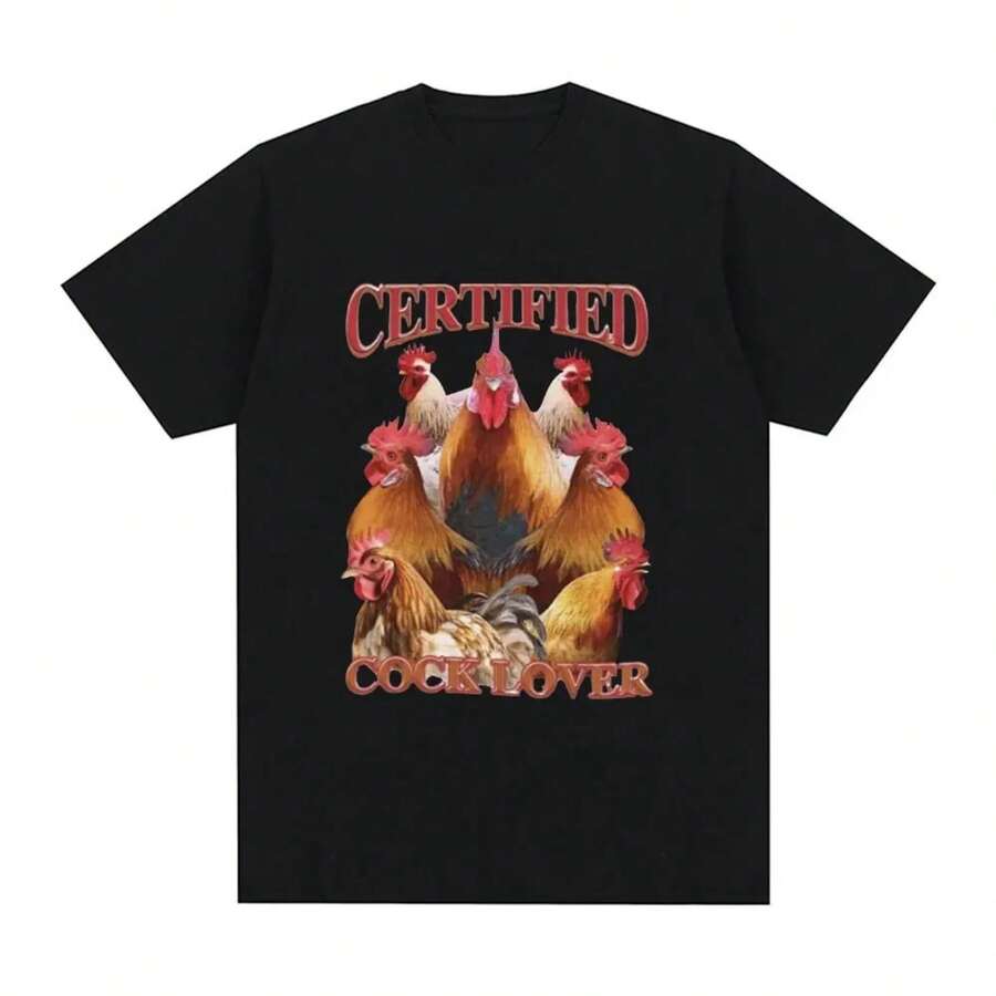 Camiseta con certificado para amantes del pollo, camiseta divertida con Meme de pollo, pantalón corto informal para mujer, camiseta de manga, ropa de calle con gráfico de moda Y2K - Negro - Ver 1
