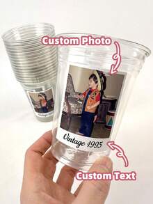 1/18/50pcs Customizable Personalized Photo, Image, Brand Logo Plastic Cup Stickers, PVC Waterproof Oil-Resistant, Strong Adhesion, Suitable For Birthday, Wedding, Anniversary Party, Gift Packaging, Personalized Gift, Holographic Stickers - Multicolor - View 7