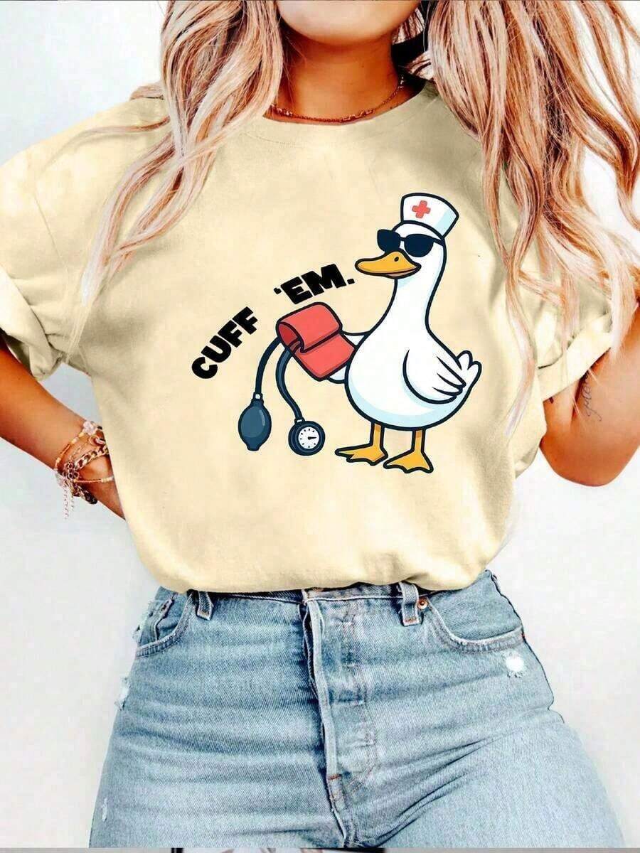 100% algodón, Camiseta de mujer con estampado gráfico moderno, manga corta, estilo casual y holgado, Camiseta de mujer con estampado gráfico de enfermera de urgencias, manga corta, cuello redondo, top casual para verano y primavera, Ropa boho para mujer, 2026 - Albaricoque - Ver 1