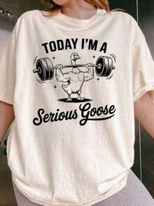 Camiseta Serious Goose, Camiseta Divertida para Gimnasio, Camiseta con Gráfico de Ganso Levantando Pesas, Camiseta de Fitness con Humor, Camiseta de Algodón 100% de Manga Corta, Estilo Clásico, de Algodón Grueso, Camiseta con Estampado Gráfico, Top Casual de Manga Corta para Mujer, Camisetas de Verano 2026, Camiseta con Estampado Gráfico Simple, Regalo Casual para el Día de la Madre, Adecuada para primavera, verano y otoño. - Blanco - Ver 7