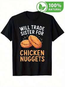 Camiseta divertida mexicana diseño único Cambiaría a mi hermana por nuggets de pollo juvenil ideal para amantes de la comida diseño original estampado humorístico estilo casual perfecta para tu look del día tela cómoda y fresca con gráficos impactantes para destacar en cualquier ocasión - Negro - Ver 12