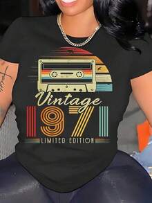 Camiseta Casual con Diseño de Cinta de Cassette Vintage 1971, Edición Limitada, Estilo Retro para Amantes de la Música y Fanáticos de la Nostalgia, Perfecta para Uso Casual, Fiestas y Atuendos Diarios para mujeres. - Negro - Ver 1