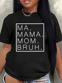 Camiseta de manga corta ligera y duradera, estampada con MA.MAMA.MAMÁ.El logotipo "BRUH" es perfecto para el hogar, la cocina o la ropa informal de exterior, ofreciendo una experiencia de uso cómoda en el día a día.blusa casual mujer - Negro - Ver 1