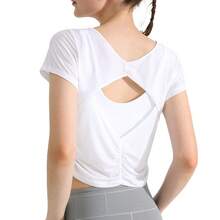 Top deportivo corto para mujer con efecto fresco, secado rápido y diseño de espalda descubierta, ideal para yoga y entrenamiento - Polvo de camarones TX29 - Ver 2