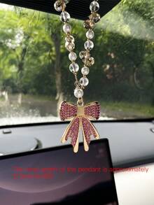 Creative Artificial Rhinestone Bow Pendant, Car Rearview Mirror Decorative Charm, Car Hanging Ornament, Car Interior Decor, Car Accessories For Women, Holiday Gift - Bow - View 6