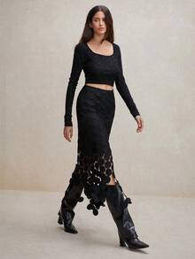 Maximist Double-Layer Maxi Skirt With Laser-Cut Multiple Circles - Black - View 7