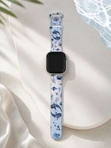 1条柔软硅胶鲸鱼图案替换表带，兼容 38mm 40mm 41mm 42mm 44mm 45mm 49mm（S10/S11 42mm）（S10/S11 46mm），时尚休闲可爱海底动物图案可更换运动表带，兼容 Series 11 Ultra 3 SE3 Ultra 2 S11 S10 SE2 9 8 7 SE 6 5 4 3 2 1，男女通用表带，智能手表表带，独特个性化配件，适合日常搭配，是度假、节日派对/生日礼物的完美之选。 - 彩色 - 查看 4