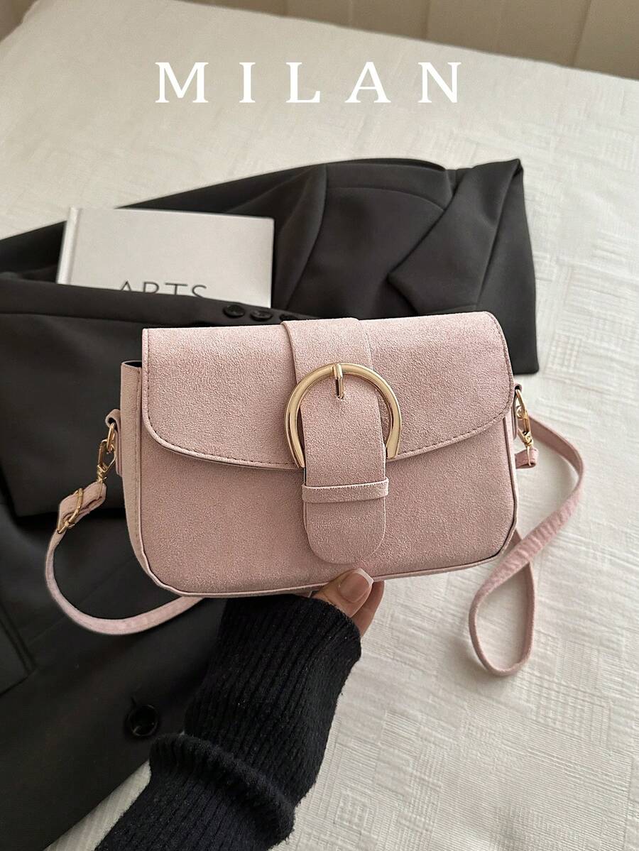 Bolso de mano pequeño con solapa para mujer, bolso cuadrado con decoración de hebilla de metal de moda, bolso de hombro y bandolera
