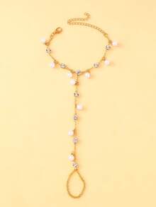 1pc European And American Summer Beach Vacation Fashionable Layered Bracelet, Elegant Luxury Chain Bracelet With Pearl And Crystal Decor For Women - Pearl - View 10