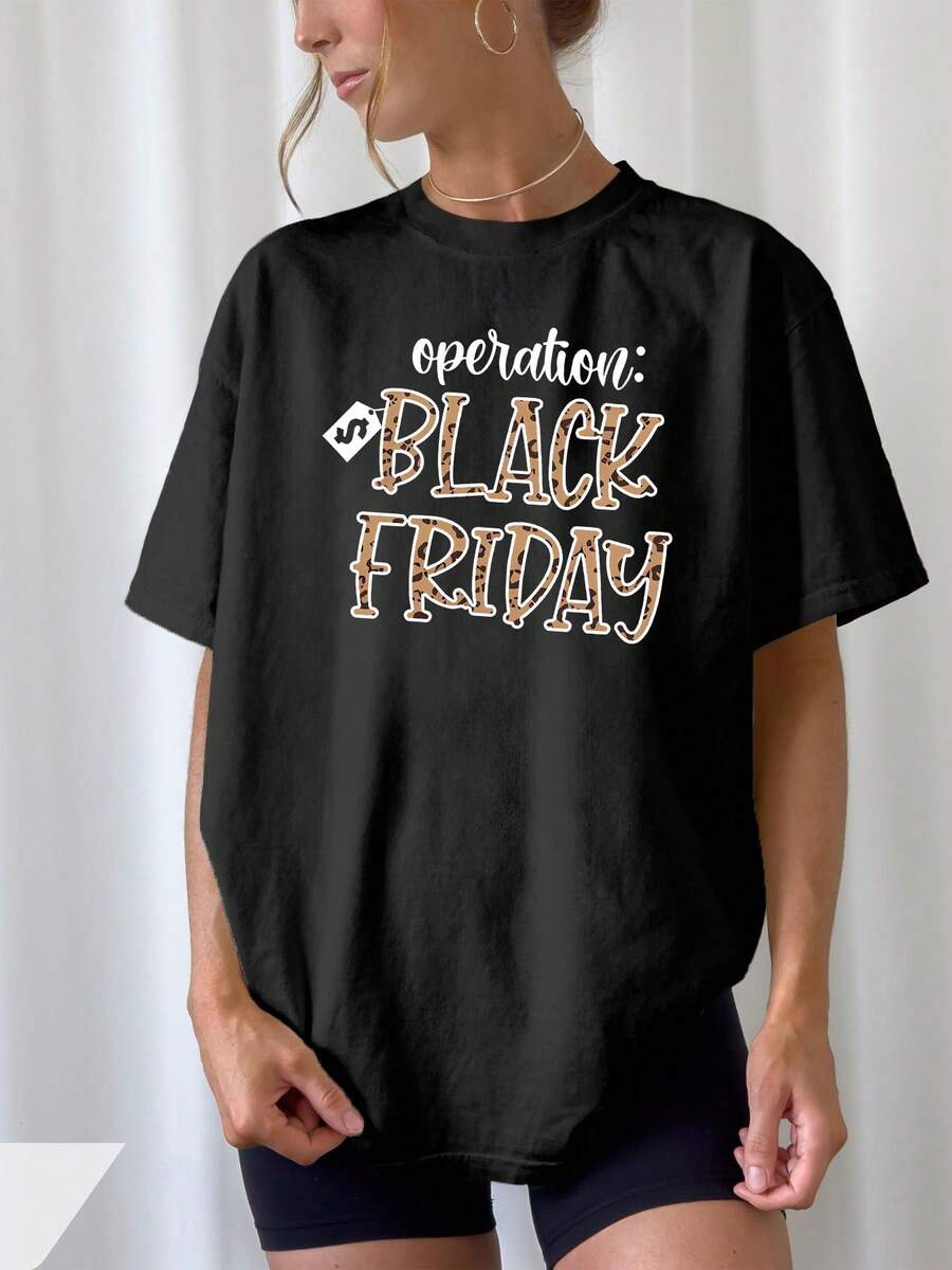 Viernes de Descuento Casual: Camiseta Estampada. Crea fácilmente un look dulce y casual. Perfecto para el tiempo libre de verano. Desplazamiento diario. Salidas informales. ¡Ropa para Vacaciones! - Alta calidad - Negro - Ver 1