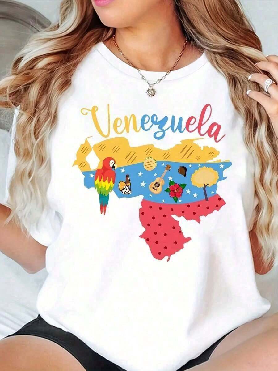 Camiseta con Estampado de , Top Casual y Cómodo de Manga Corta para Mujer, Adecuada para Actividades Diarias, playeras de mujer - Blanco - Ver 1