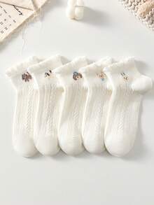 5 Pairs Women's Cute Sweet Breathable Rabbit Panda Butterfly Dog Cartoon Pattern Short Invisible Socks, Ankle Socks, Boat Socks, Ruffle Socks, White Socks, Simple Socks, Student Socks, Suitable For Daily Casual, Suitable For Spring Summer All Year Round - Multicolor - View 10