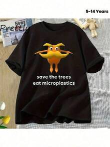 Camiseta informal holgadaYoungsters' Microplastic-Free Graphic T-Shirt - Funny "Save Trees, Eat Microplastics" Slogan, Soft Cotton Crew Neck Short Sleeve Tee, Machine Washable Casual Statement Top For Teens & Youth, All-Season Comfort, Cute Shirts For Teens, Youth Fashion, Playful Design, Medium Elasticity Fabric, Nontransparent Material,Camiseta estampada de verano, cuello redondo, informal y versátil, ideal para el día a día, viajes o vacaciones, apta para niños, niñas y adolescentes, diseño unisex. - Negro - Ver 6