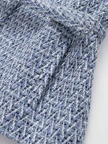 Women's Long Sleeve Metal Button Design Elegant Belted Tweed Jacket Vacation - Blue - View 5